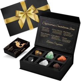 Capricorn Birthday Gifts for Women - Crystals Birthstones Box Set With Wrap, Ribbon Bow, Greeting Card - Zodiac Astrology Gifts for Her, Mother, Sister, Friends