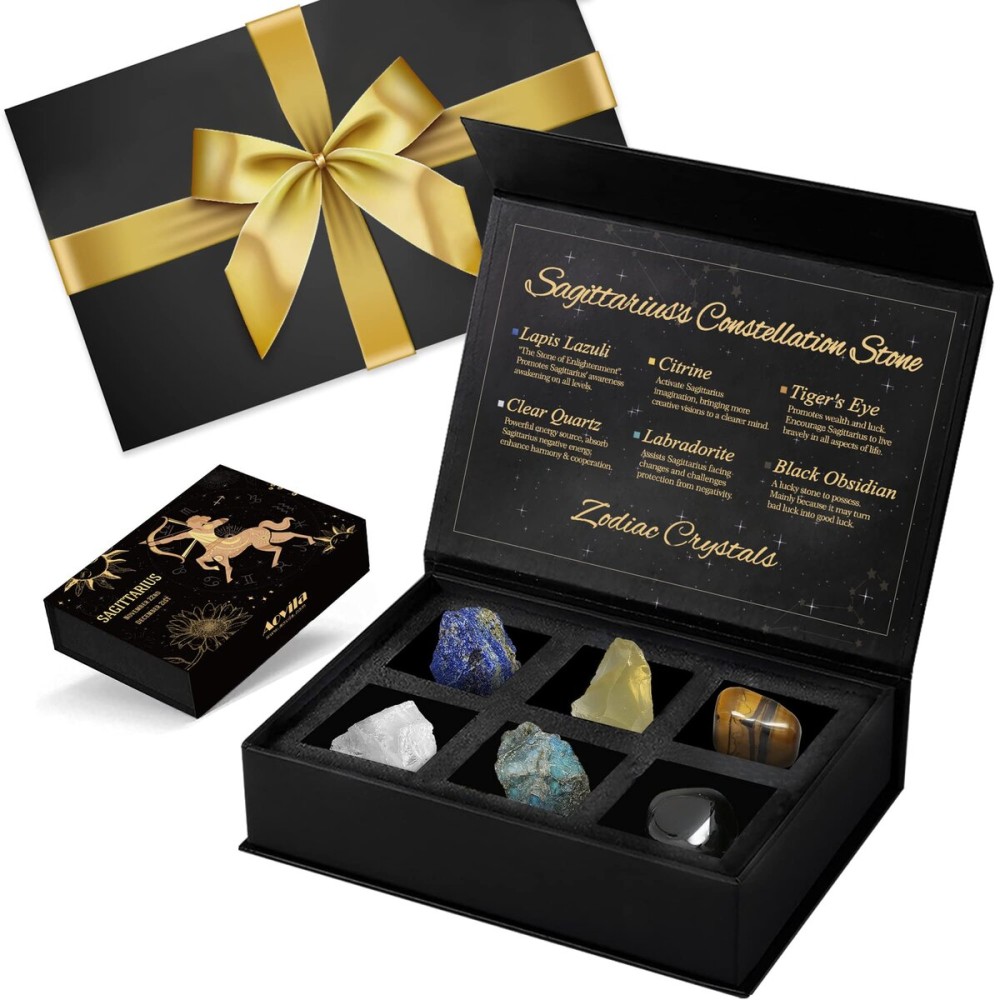 Sagittarius Birthday Gifts for Women, Sagittarius Crystals Birthstones Gifts Box Set with Gift Wrap Ribbon Bow Greeting Card - Zodiac Gifts Astrology Gifts Birthday Gifts for Her Mother Sister Friends