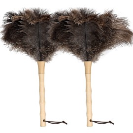 iHUFeather Ostrich Feather Duster 16 inch Feather Duster Fluffy Natural Genuine Ostrich Feathers with Wooden Handle and Eco-Friendly Reusable Handheld Ostrich Feather Duster for Cleaning Supplies