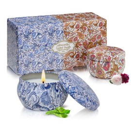 2 Pack Scented Candles, 2.5 oz Aromatherapy Candles for Home Scented, Natural Soy Candles with Floral Scents, Portable Small Jar Candle Set for Travel, Spa, Bath, Home Decor Tin Candle Pack