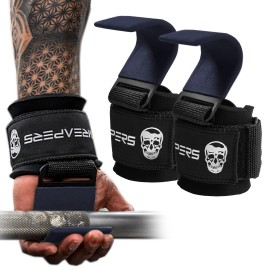 Gymreapers Weight Lifting Hooks (Pair), Heavy Duty Power Wrist Straps Hand Grip Support For Deadlifts, Pull Ups, Shrugs - Gym Gloves For Men and Women (Navy)