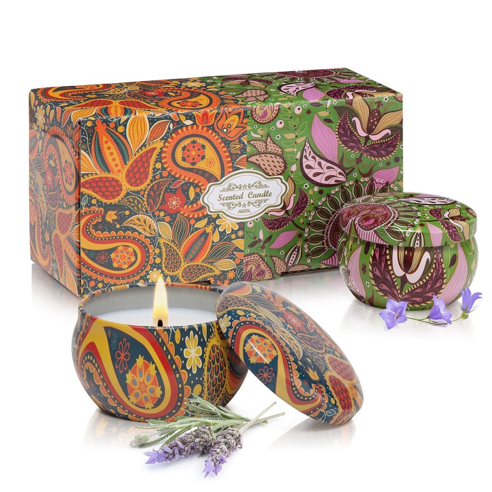 2 Pack Scented Candles, 2.5 oz Aromatherapy Candles for Home Scented, Natural Soy Candles with Floral Scents, Portable Small Jar Candle Set for Travel, Spa, Yoga, Home Decor Tin Candle Pack