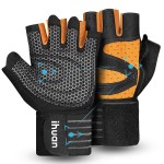 ihuan Ventilated Weight Lifting Gym Workout Gloves with Wrist Wrap Support for Men & Women, Full Palm Protection, for Weightlifting, Training, Fitness, Hanging, Pull ups (Orange, S)