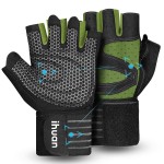 ihuan Ventilated Weight Lifting Gym Workout Gloves with Wrist Wrap Support for Men & Women, Full Palm Protection, for Weightlifting, Training, Fitness, Hanging, Pull ups (Dark Green, M)