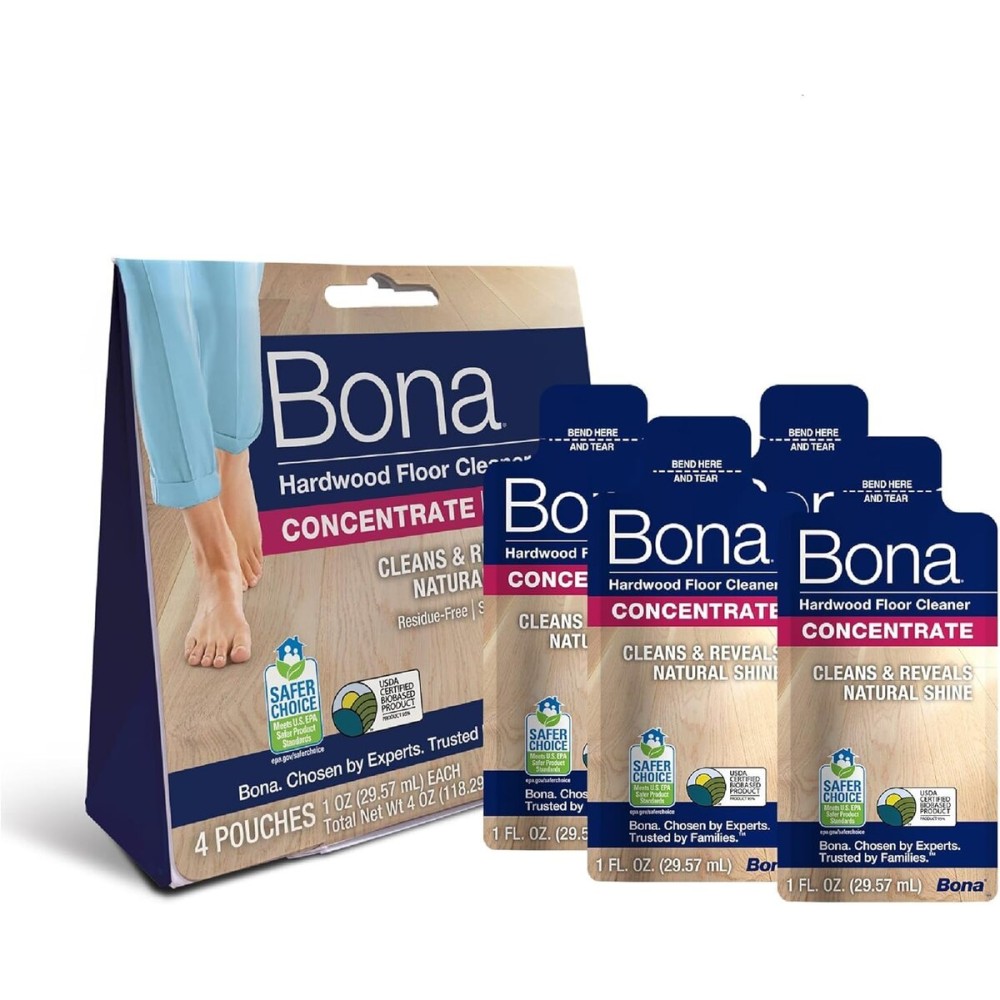 Bona Hardwood Floor Cleaner Concentrate - 1 fl oz - 4-Pack - Residue-Free Floor Cleaning Solution for Bona Spray Mop and Spray Bottle Refill - For Wood Floors