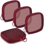 Weewooday 4 Pcs Mesh Makeup Bag Mesh Cosmetic Bag Travel Toiletry Pouch with Zipper Mini Makeup Cosmetic Purse for Daily Accessory(Small,Wine Red)