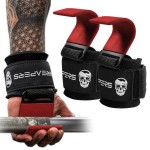 Gymreapers Weight Lifting Hooks (Pair), Heavy Duty Power Wrist Straps Hand Grip Support For Deadlifts, Pull Ups, Shrugs - Gym Gloves For Men and Women (Red)