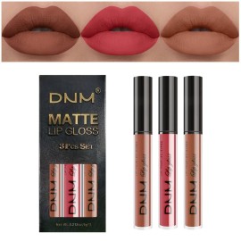 AMY\'S DIARY 3Pcs Matte Liquid Brown Lipstick Sets, Brown Lip Stain Long Lasting 24 Waterproof Lip Gloss Makeup Gift Set for Women Lippies(Set09)