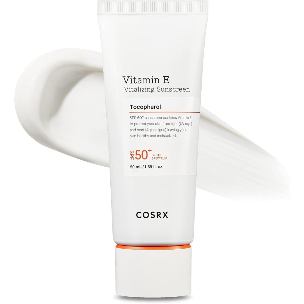 COSRX Vitamin E Vitalizing Face Sunscreen SPF 50, 1.69 fl oz, SPF Moisturizer, Lightweight under Makeup, Summer Travel Essentials, Korean Skin Care, Korean Sunscreen for Face, Stocking Stuffers