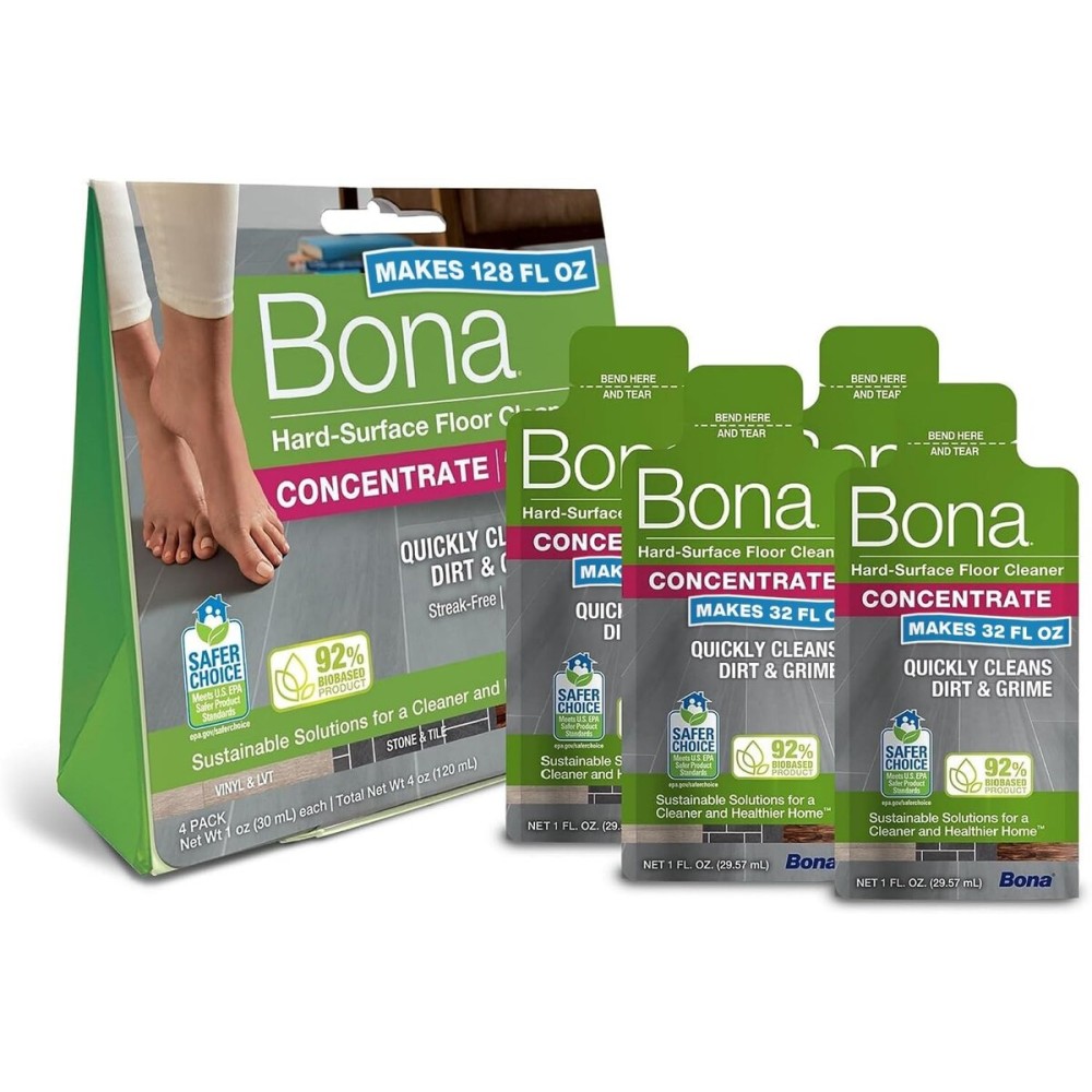 Bona Multi-Surface Floor Cleaner Concentrate - 1 fl oz - 4-Pack - Residue-Free Floor Cleaning Solution for Bona Spray Mop and Spray Bottle Refill - For Stone, Tile, Laminate, and Vinyl Floors
