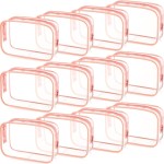 Weewooday 12 Pieces Clear Makeup Bags Cosmetic Storage Bags PVC Zipper Pouches Travel Waterproof Makeup Plastic Case for Women Organizing Toiletries Traveling Bathroom(Small,Pink)