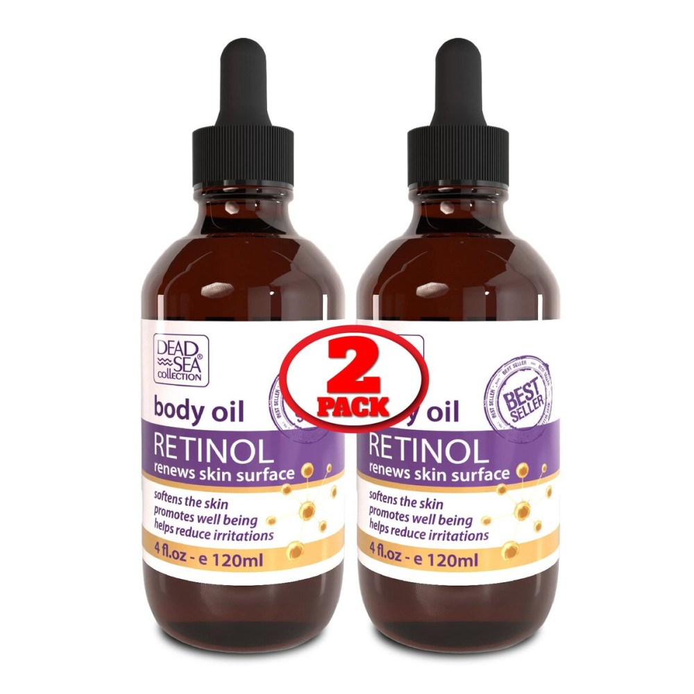 Dead Sea Collection Body Oil for Dry Skin - Retinol & Vitamin E, A Moisturizing Oil for Face, Anti-Aging - Skin Elasticity Support, Renews Skin Surface & Softens Pack of 2 (4 Fl. Oz Each)
