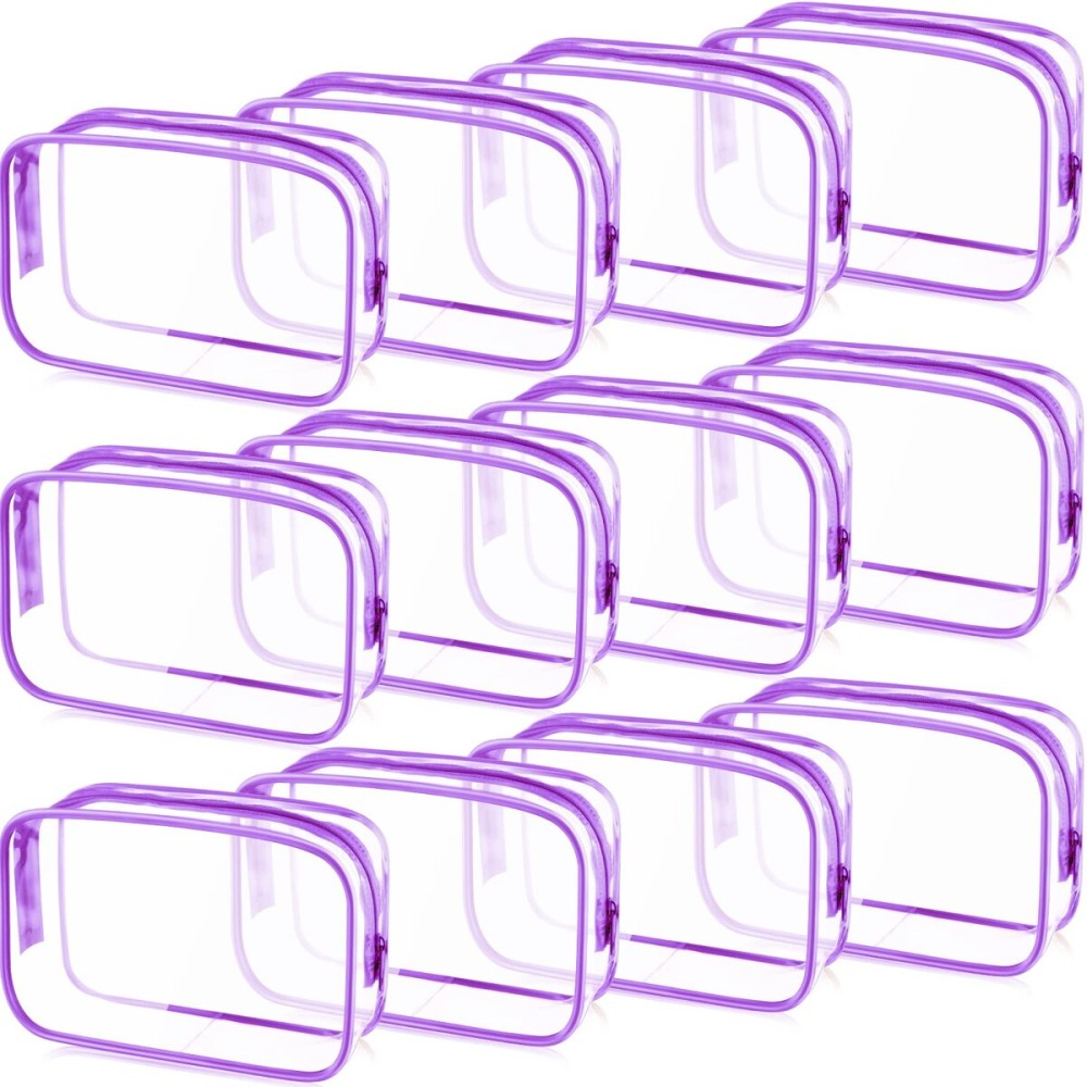 Weewooday 12 Pieces Clear Makeup Bags Cosmetic Storage Bags PVC Zipper Pouches Travel Waterproof Makeup Plastic Case for Women Organizing Toiletries Traveling Bathroom(Medium,Purple)
