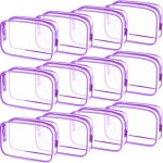 Weewooday 12 Pieces Clear Makeup Bags Cosmetic Storage Bags PVC Zipper Pouches Travel Waterproof Makeup Plastic Case for Women Organizing Toiletries Traveling Bathroom(Medium,Purple)