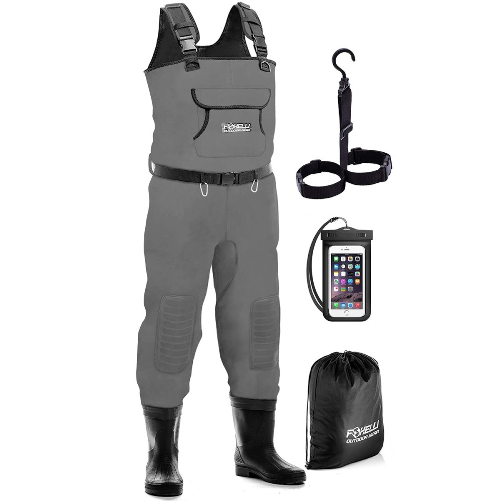Foxelli Chest Waders, Waterproof 4mm Neoprene Hunting & Fishing Waders for Men & Women with Boots