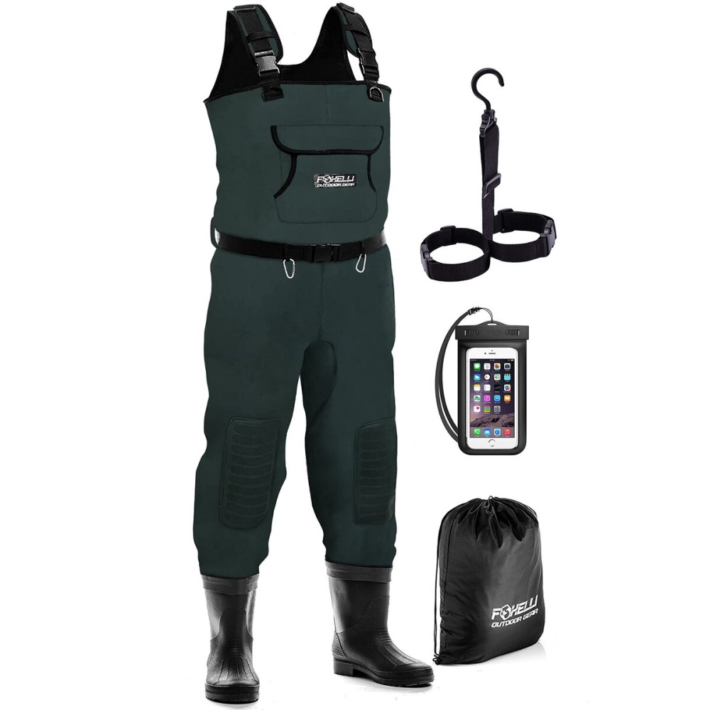 Foxelli Chest Waders, Waterproof 4mm Neoprene Hunting & Fishing Waders for Men & Women with Boots