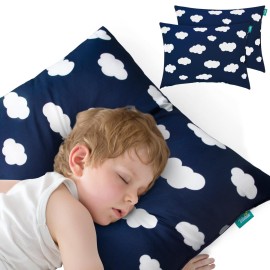 Biloban Toddler Pillow for Sleeping, Kid Pillows 14 x 19 for Small Travel Bed, Nap Pillow, Soft & Skin-Friendly Small Pillows for Sleeping, Toddler Use Only, Age 2 to 5, 2 Pack (Navy Cloud)