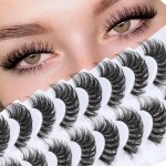 Veleasha Russian Strip Lashes with Clear Band Looks Like Eyelash Extensions D Curl Lash Strips 10 Pairs Pack (DT05)