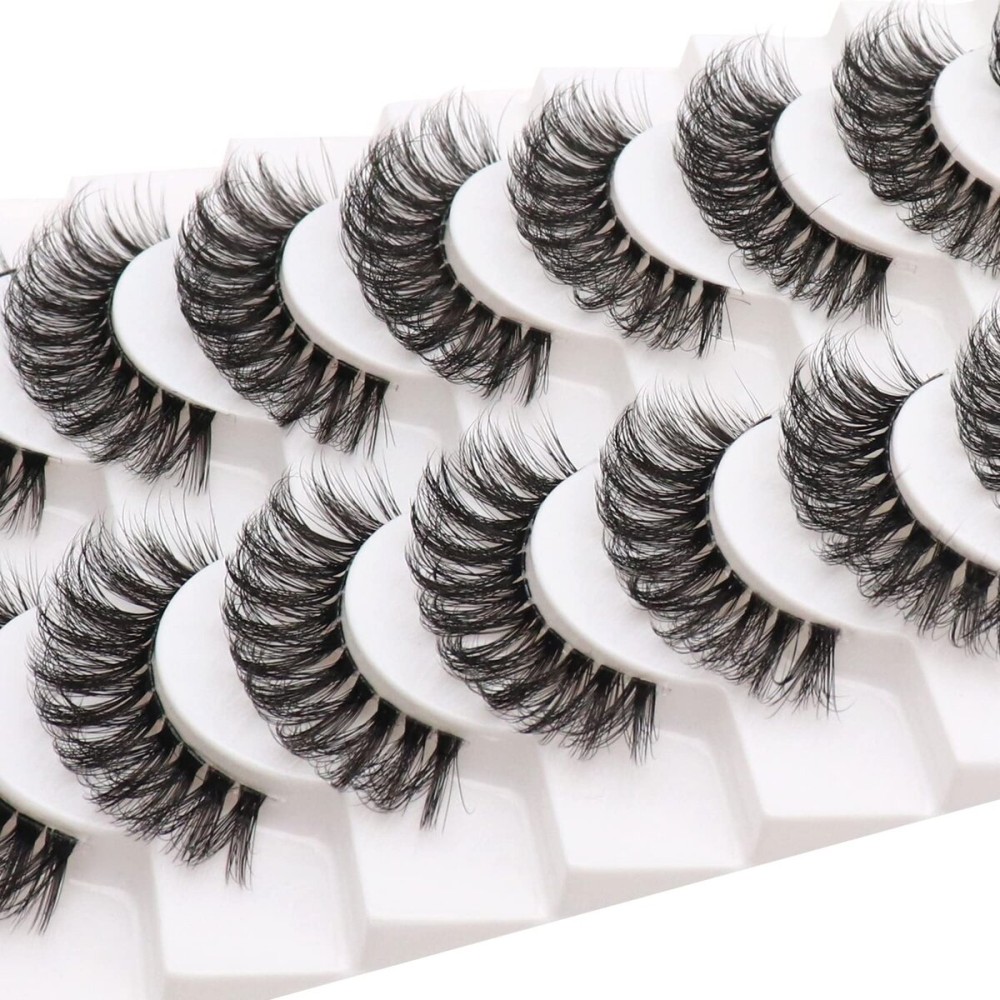 Veleasha Russian Strip Lashes with Clear Band Looks Like Eyelash Extensions D Curl Lash Strips 10 Pairs Pack (DT03)
