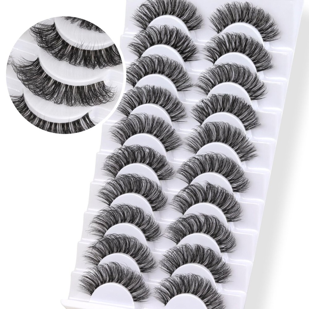 Veleasha Russian Strip Lashes with Clear Band Looks Like Eyelash Extensions D Curl Lash Strips 10 Pairs Pack (DT04)