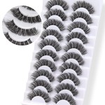 Veleasha Russian Strip Lashes with Clear Band Looks Like Eyelash Extensions D Curl Lash Strips 10 Pairs Pack (DT04)