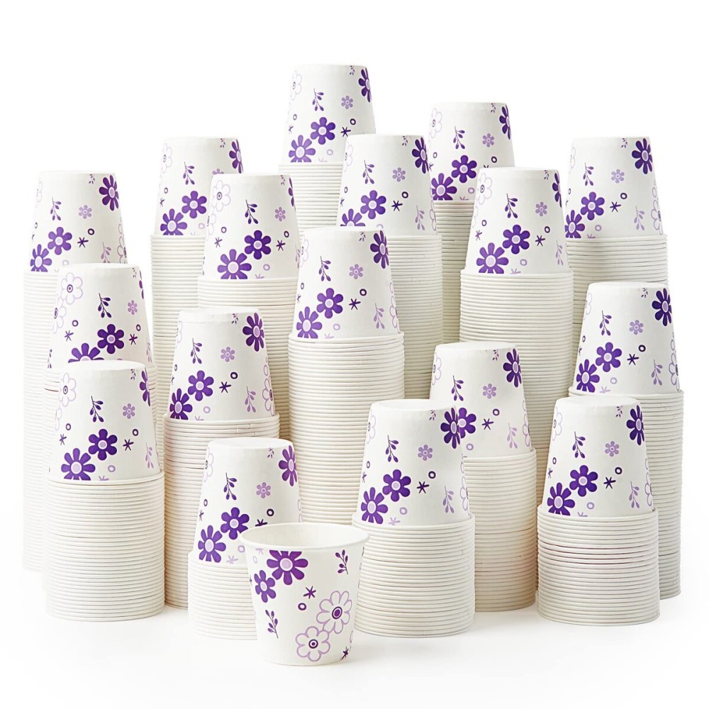 [600 Pack] 3oz Disposable Bathroom Cups, Paper Mouthwash Cups, Cold Disposable Drinking Cup for Party, Picnic, BBQ, Travel, and Event, Purple Floral