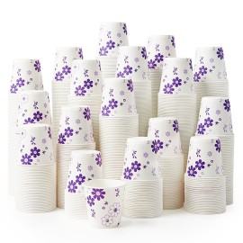 [600 Pack] 3oz Disposable Bathroom Cups, Paper Mouthwash Cups, Cold Disposable Drinking Cup for Party, Picnic, BBQ, Travel, and Event, Purple Floral