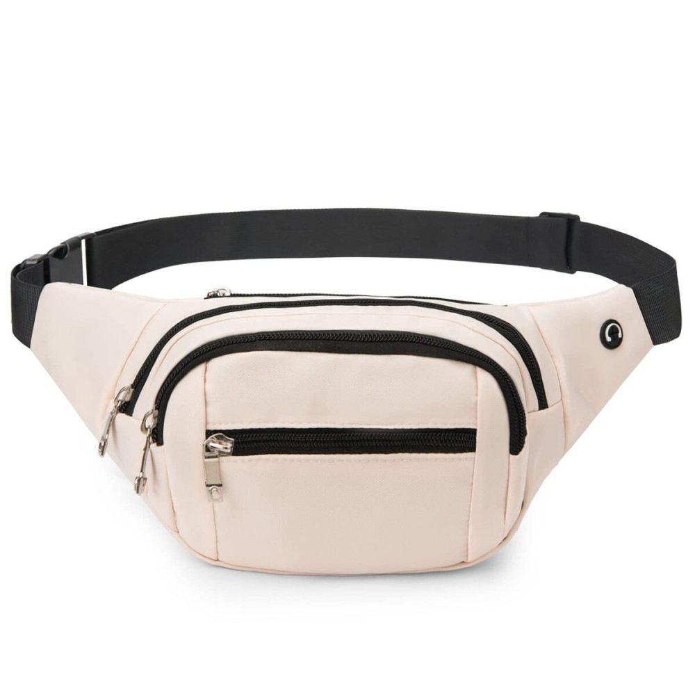 DAITET Fanny Pack Cream White for Men & Women, Large Crossbody Waist Bag & Hip Bum Bag with Adjustable Strap for Outdoors, Workout, Traveling, Casual, Running, Hiking, Cycling