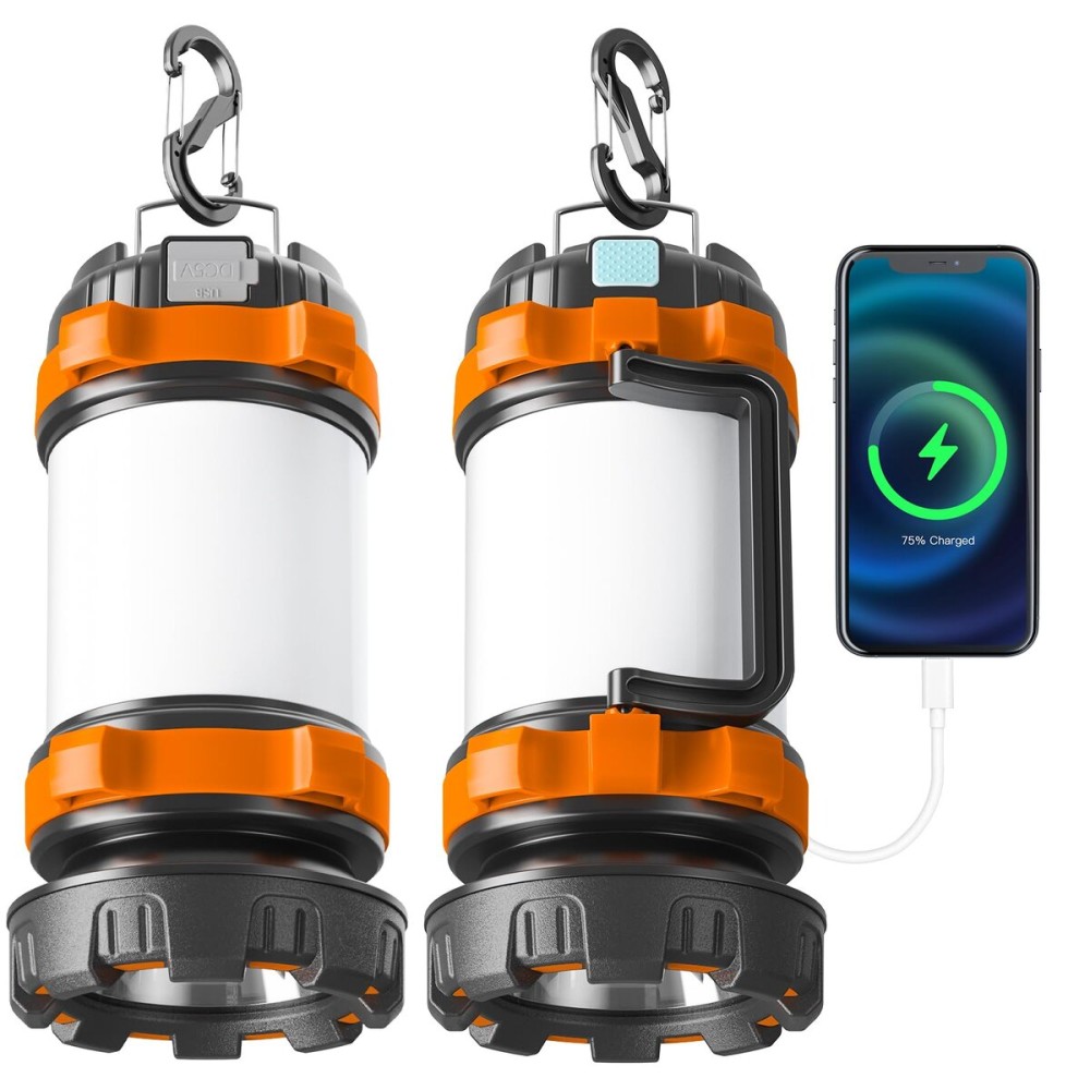 Camping Lantern Rechargeable , Alpswolf Camping Flashlight 4000 Capacity, 6 Modes, IPX4 Waterproof, Led Lantern for Camping, Hiking, Outdoor Recreations Orange 2 Pack