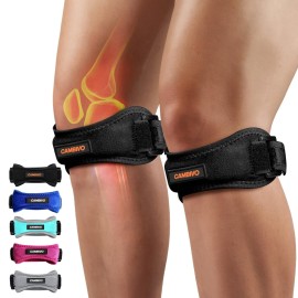 CAMBIVO Patella Tendon Knee Strap 2 Pack, Adjustable Knee Braces for Knee Pain, Knee Support Band for Running, Hiking, Volleyball, Jumpers Knee, Tennis, Tendonitis (Orange