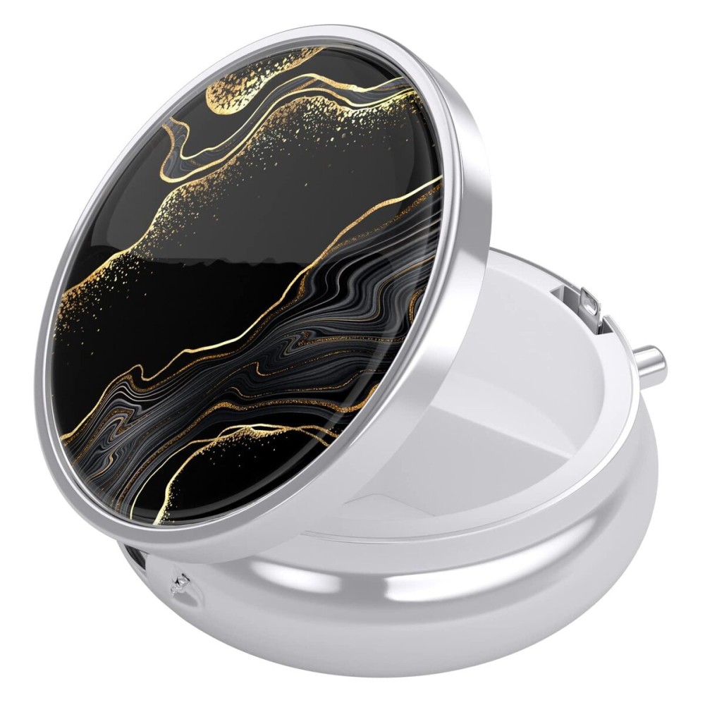 Nipichsha Pill Box, Small Pill Case for Purse & Pocket, Cute Travel Medicine Organizer, Portable Medicine Container Holder to Hold Vitamins, Medication, Fish Oil & Supplement, Luxury Black Marble