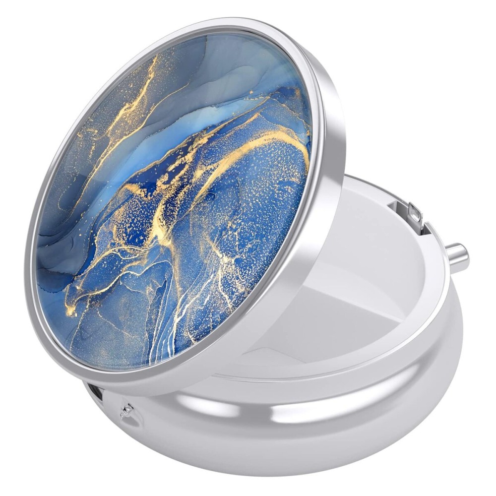 Nipichsha Pill Box, Small Pill Case for Purse & Pocket, Cute Travel Medicine Organizer, Portable Medicine Container Holder to Hold Vitamins, Medication, Fish Oil & Supplement, Dark Blue Marble