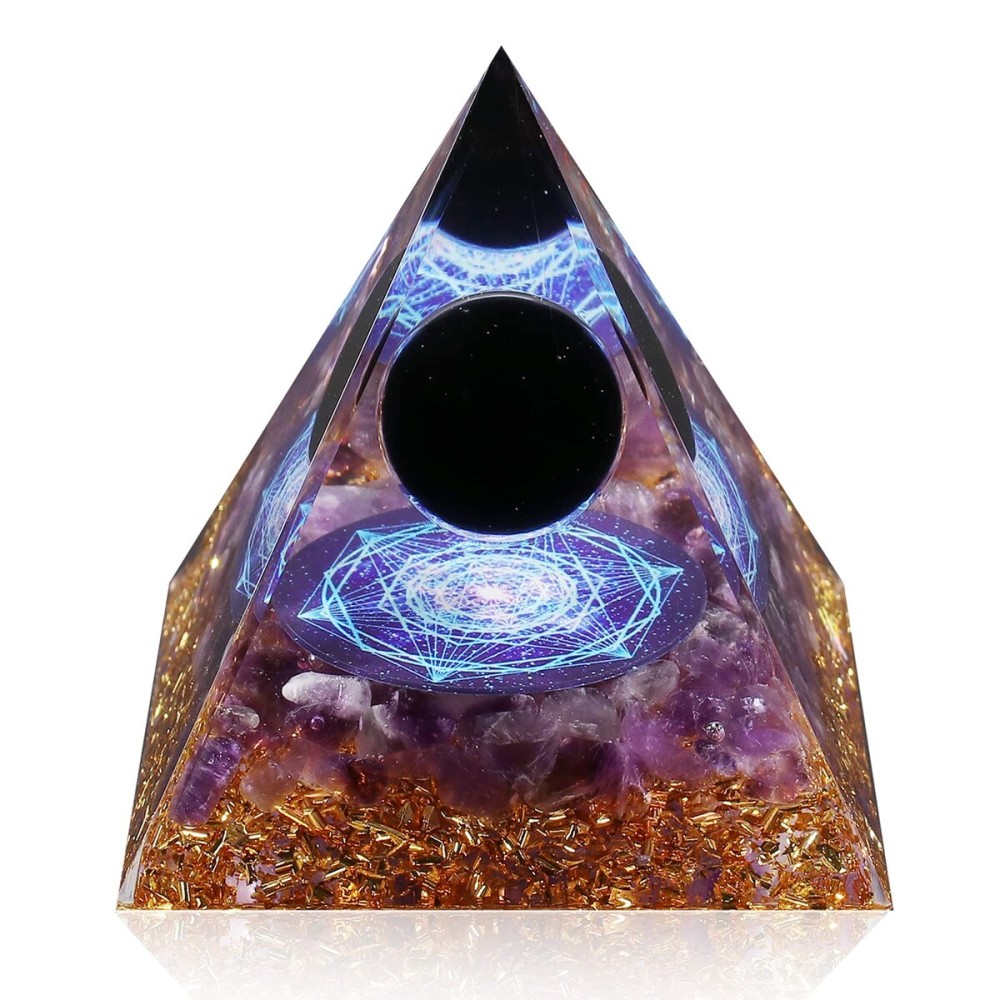Hopeseed Orgone Pyramid for Positive Energy, Orgonite Amethyst&Obsidian Healing Crystal Pyramids for Reduce Stress Chakra Reiki Healing Meditation Attracts Lucky and Success