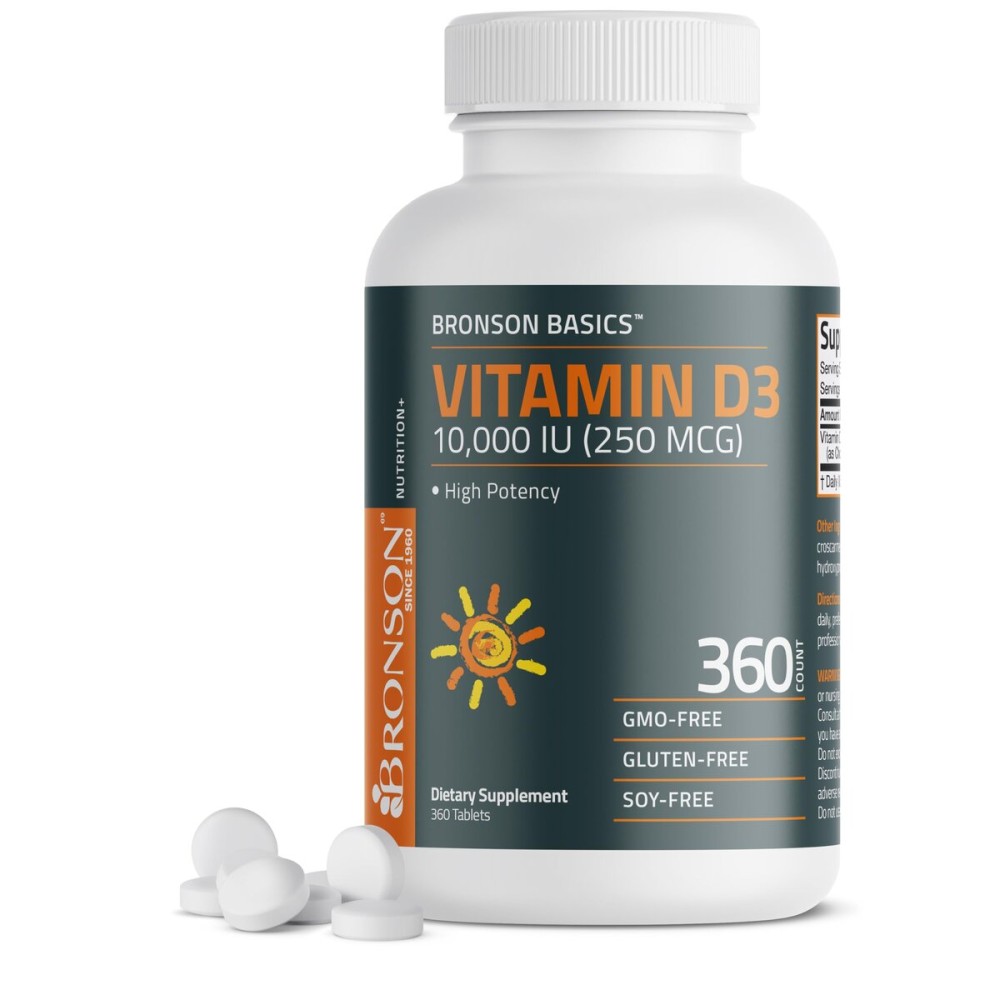 Bronson Vitamin D3 10,000iu (250mcg) 1 Year Supply for Healthy Muscle Function and Immune Support, Non-GMO, 360 Tablets