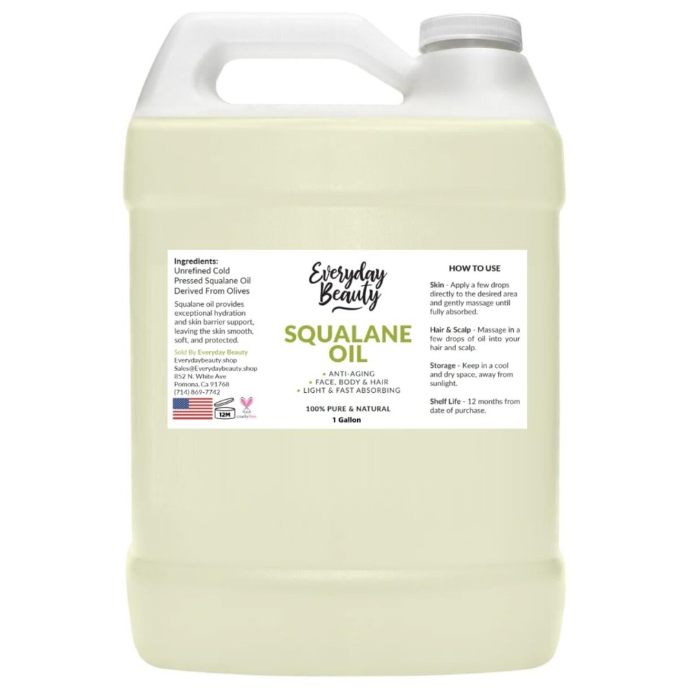 Squalane Oil Bulk - 1 Gallon 100% Pure & Natural Plant Derived Facial Oil - Cold Pressed and Unrefined Premium Grade Multipurpose Moisturizing Oil For Skin and Hair