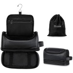 Elviros Toiletry Bag for Mens PU Leather Travel Organizer Kit with Hanging hook, Large Water-resistant Toiletries Bathroom Shaving Bags(Extra Large, Black)