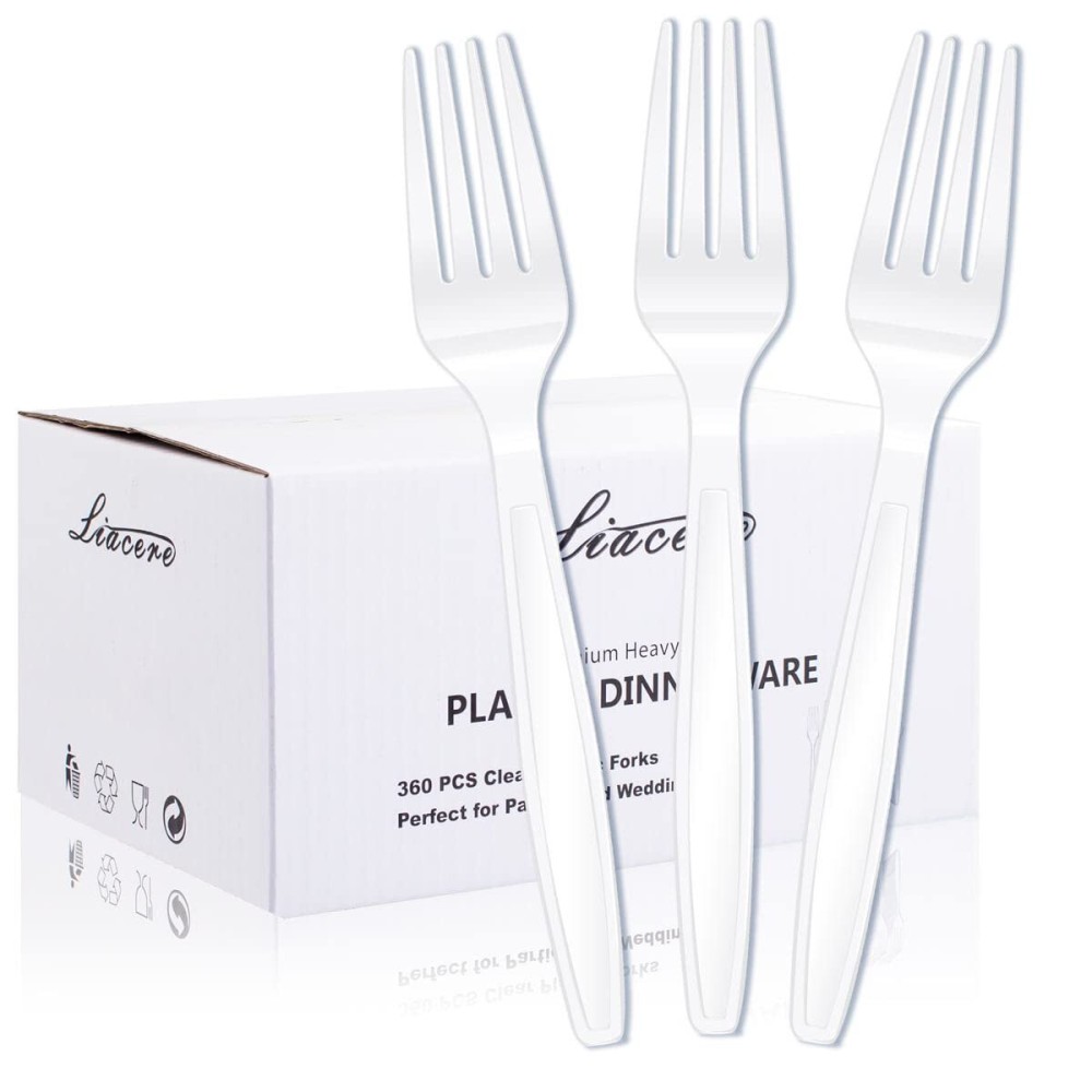 Liacere 360 Pieces White Plastic Forks - Disposable Forks - 6.7inch Heavy Duty Fork - White Plastic Utensils -Perfect for Parties Dinners Restaurants