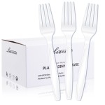 Liacere 360 Pieces White Plastic Forks - Disposable Forks - 6.7inch Heavy Duty Fork - White Plastic Utensils -Perfect for Parties Dinners Restaurants