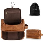 Elviros Toiletry Bag for Mens PU Leather Travel Organizer Kit with Hanging hook, Large Water-resistant Toiletries Bathroom Shaving Bags (Extra Large, Brown)