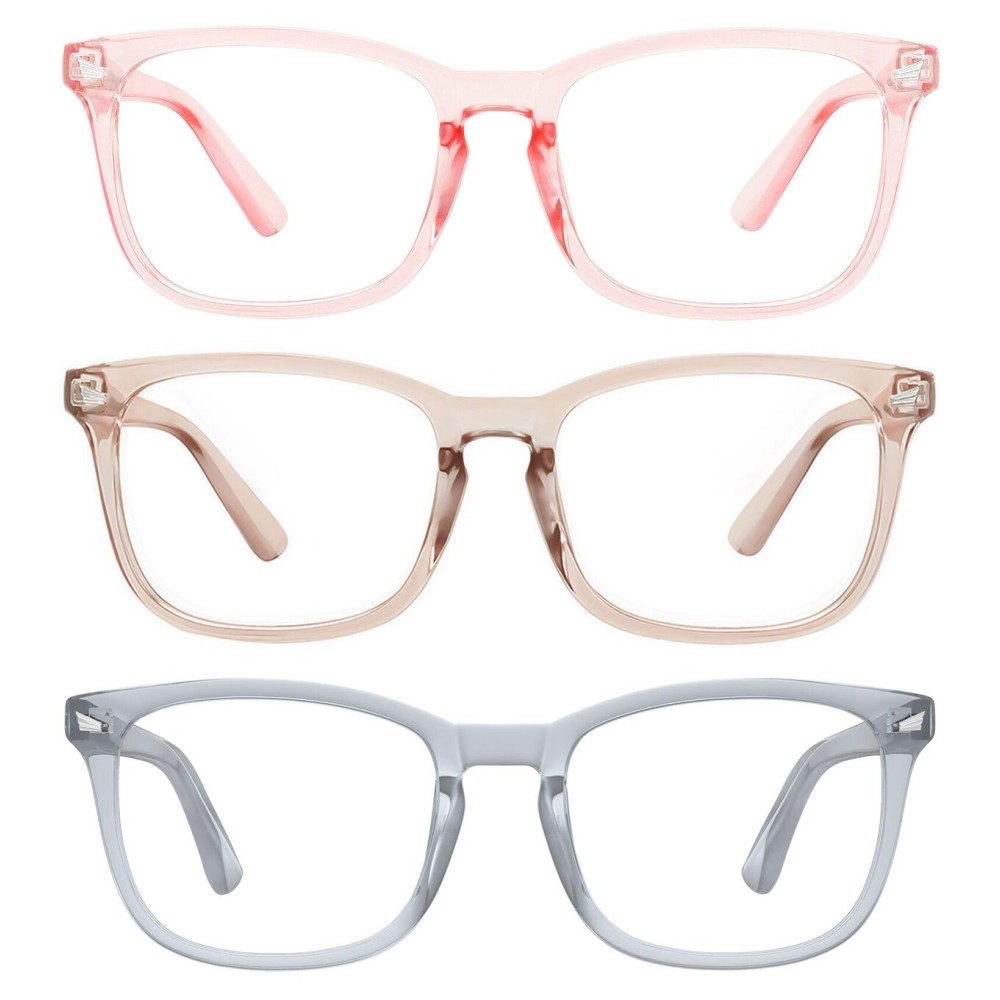 MEETSUN 3-Pack Blue Light Blocking Glasses, Anti Eye Strain Headache (Sleep Better), Computer Glasses UV400 Lens (Coffee + Pink + Grey)