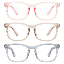 MEETSUN 3-Pack Blue Light Blocking Glasses, Anti Eye Strain Headache (Sleep Better), Computer Glasses UV400 Lens (Coffee + Pink + Grey)