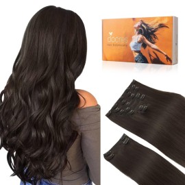 DOORES Clip in Human Hair Extensions, Dark Brown 150g 9pcs 14 Inch, Real Remy Straight Thick Hair