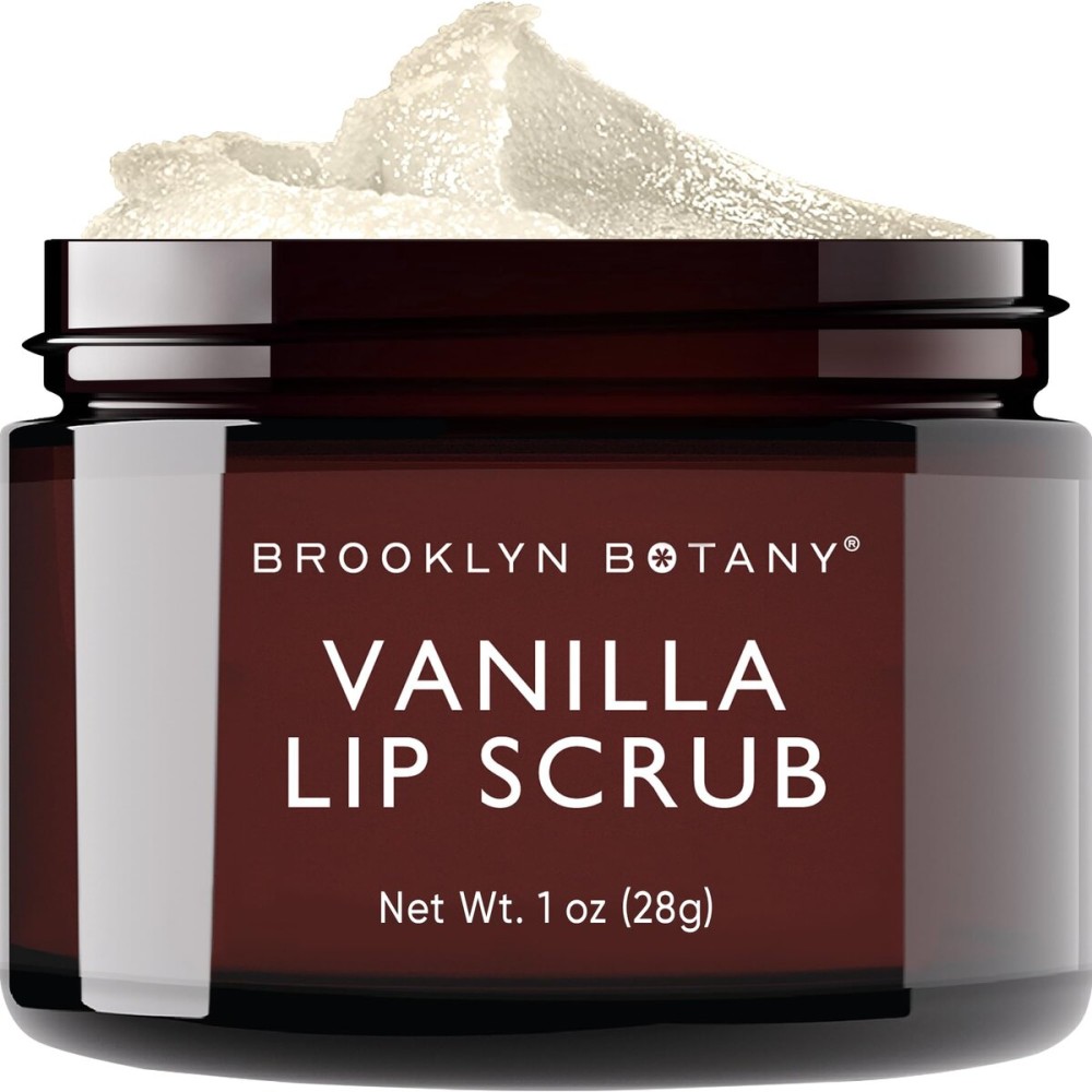 Brooklyn Botany Lip Scrub Exfoliator 1 oz - Lip Moisturizer for Dry Lips and Chapped Lips - Gentle Lip Exfoliator for Smooth and Brighter Lips - Vanilla Flavor