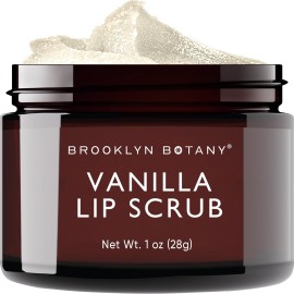 Brooklyn Botany Lip Scrub Exfoliator 1 oz - Lip Moisturizer for Dry Lips and Chapped Lips - Gentle Lip Exfoliator for Smooth and Brighter Lips - Vanilla Flavor