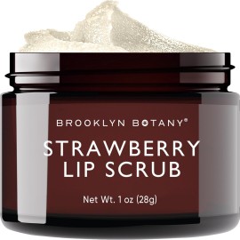 Brooklyn Botany Lip Scrub Exfoliator 1 oz - Lip Moisturizer for Dry Lips and Chapped Lips - Gentle Lip Exfoliator for Smooth and Brighter Lips - Strawberry Flavor