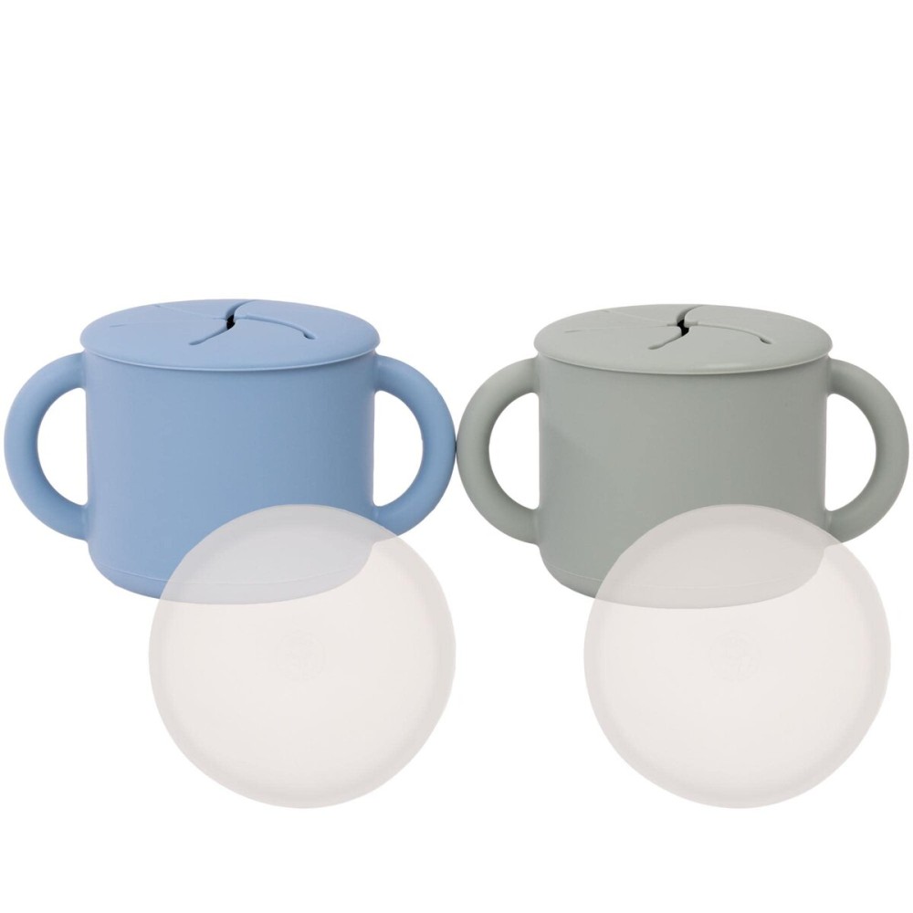 WeeSprout Snack Containers, Food Grade Silicone Cups, Spill-Proof Tops For Toddlers and Babies, Premium Hard Plastic Travel Lids, Dishwasher Safe, Set of 2 Snack Catchers