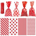 Aneco 100 Pack Red Cellophane Bags 10.6 x 5.1 Inch Plastic Candy Bags Gift Bags Goodie Bags with Twist Ties for Valentine, Birthday, Gift Cookie Snack Packing Party Favor Supplies