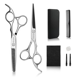 Hair Cutting Scissors Thinning Shears Kit, 6.5 inch Professional Haircut Scissors for Beard Trimming Shaping with Comb Case, Hairdressing Shears Set