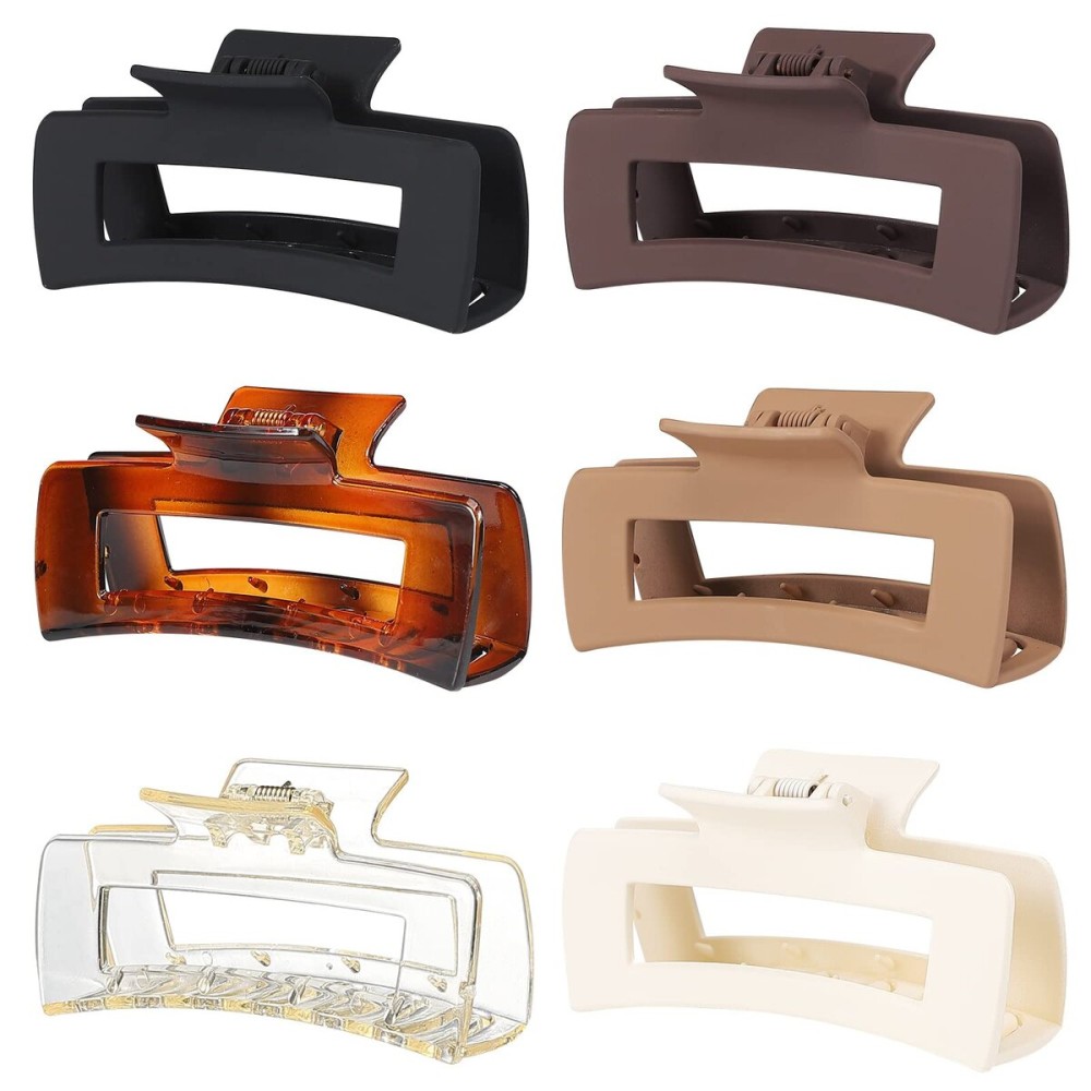 Sisiaipu 4 Inch Big Hair Claw Clips 6 Pcs Large Claw for Thick Hair Square Hair Clips for Women Rectangle Hair Clips Nonslip Acrylic Banana Jaw Clips Hair Accessories for Girls (Amber)