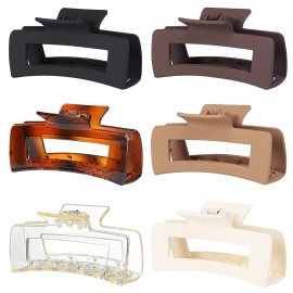 Sisiaipu 4 Inch Big Hair Claw Clips 6 Pcs Large Claw for Thick Hair Square Hair Clips for Women Rectangle Hair Clips Nonslip Acrylic Banana Jaw Clips Hair Accessories for Girls (Amber)